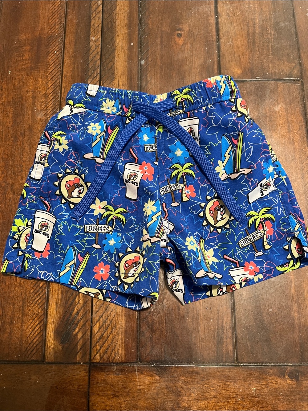Kids Blue Bucees Tropical Swim Trunks